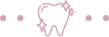 Pink tooth icon with sparkles between two dots